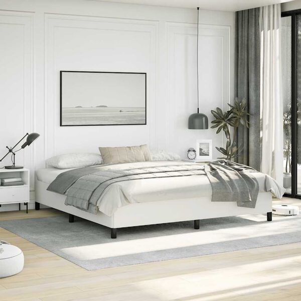 vidaXL Bed Frame without Mattress White 193x203 cm King Faux Leather