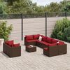 vidaXL 9 Piece Garden Sofa Set with Cushions Brown Poly Rattan