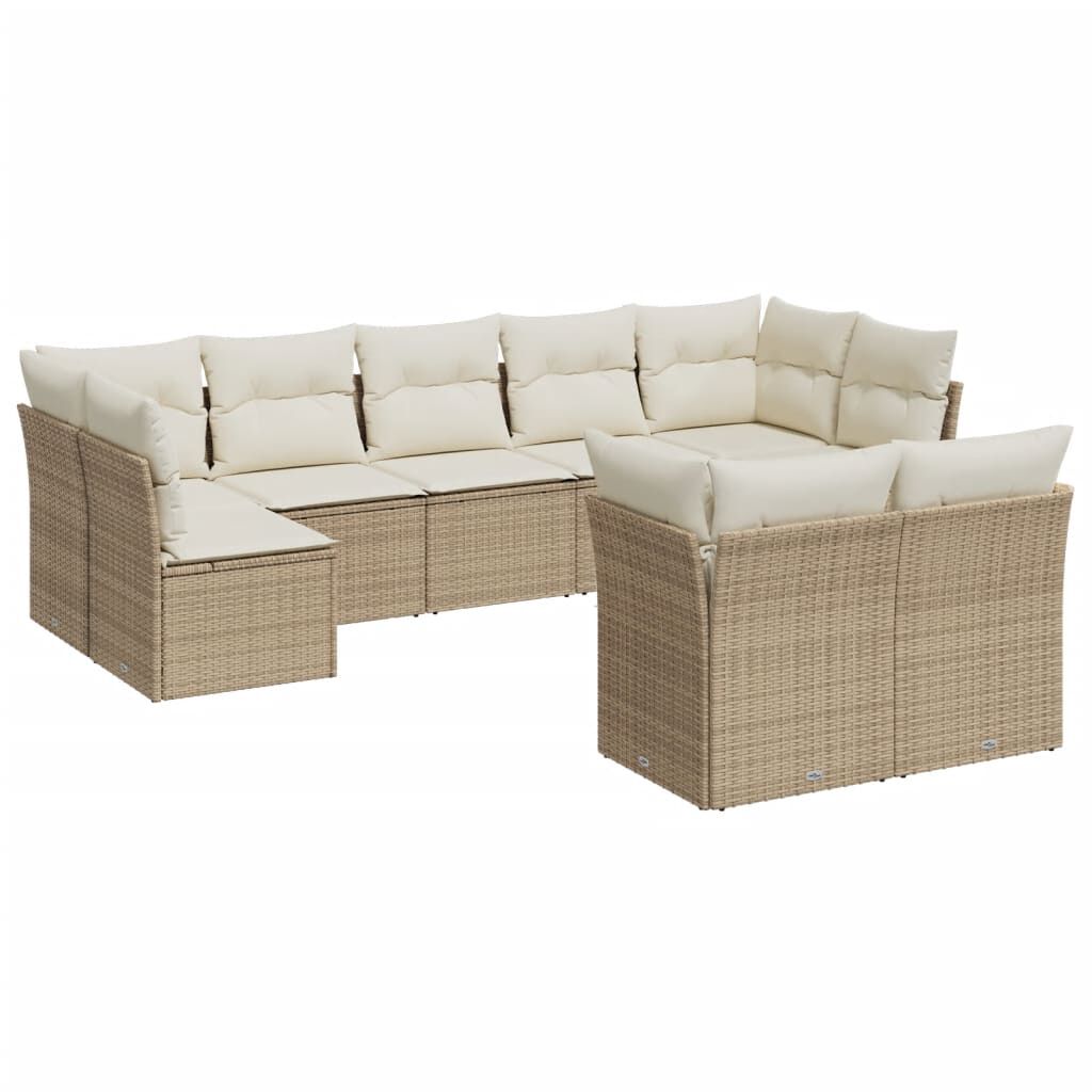 vidaXL 9 Piece Garden Sofa Set with Cushions Beige Poly Rattan