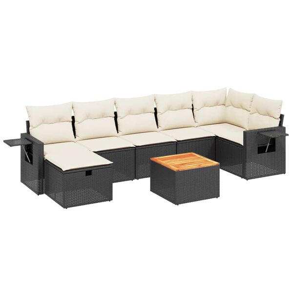 vidaXL 8 Piece Garden Sofa Set with Cushions Black Poly Rattan