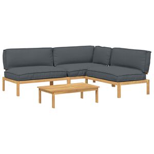 vidaXL Sofa Set with Cushion Plain 4 pcs Anthracite Solid Acacia Wood
