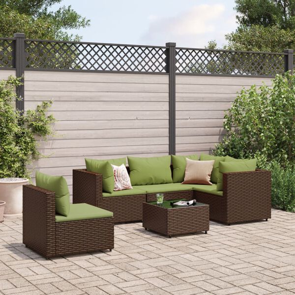 vidaXL 6 Piece Garden Lounge Set with Cushions Brown Poly Rattan