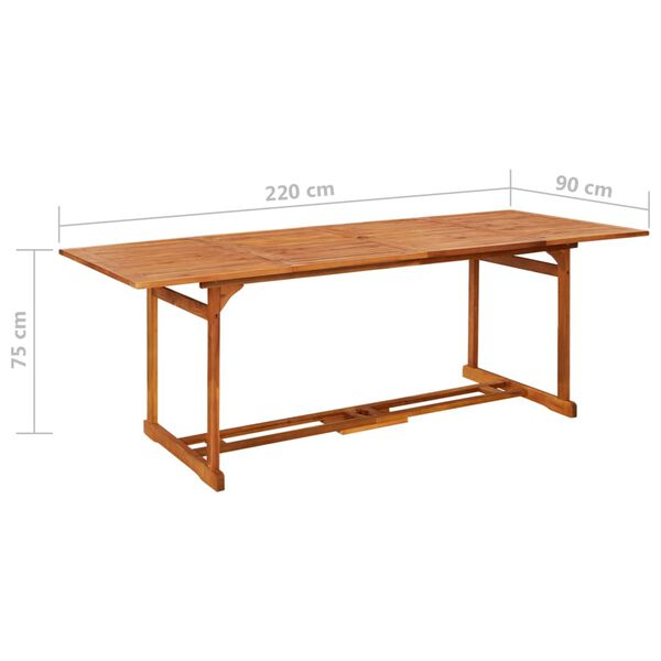 vidaXL Garden Dining Table 220x90x75 cm Solid Acacia Wood