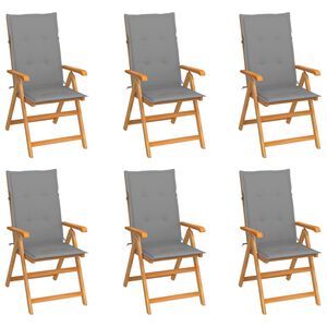 vidaXL Garden Chairs 6 pcs with Grey Cushions Solid Teak Wood