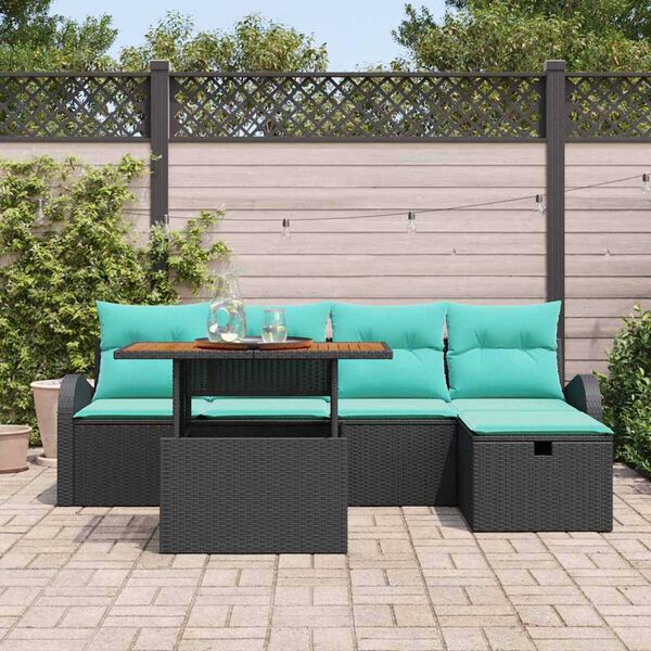 vidaXL Garden Sofa Set Height-Adjustable 6 pcs Black Poly Rattan
