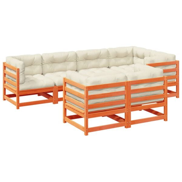vidaXL 7 Piece Garden Sofa Set with Cushions Wax Brown Solid Wood Pine