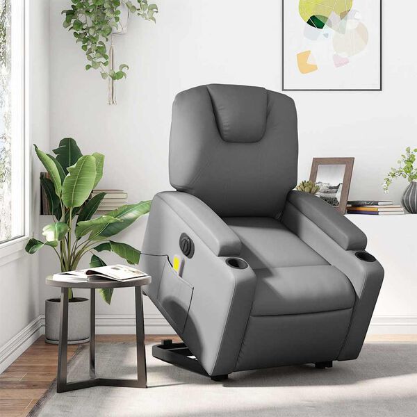 vidaXL Electric Stand up Massage Recliner Chair Grey Faux Leather