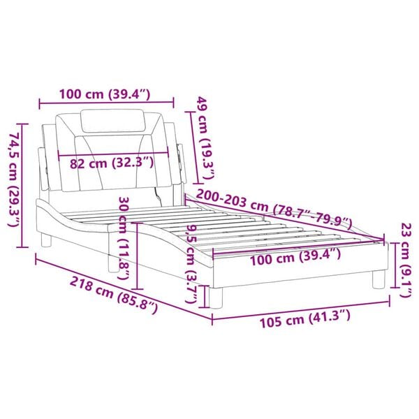 vidaXL Bed Frame "Viana" with LED without Mattress White 100x203 cm