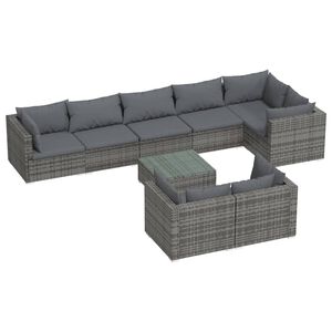 vidaXL 9 Piece Garden Lounge Set with Cushions Grey Poly Rattan