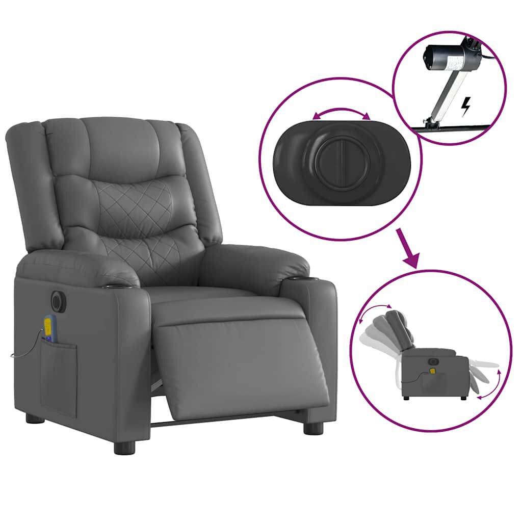 vidaXL Electric Massage Recliner Chair Grey Faux Leather