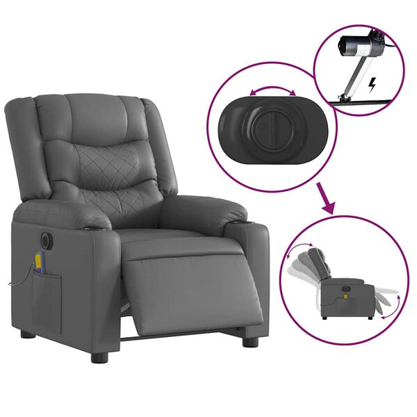 vidaXL Electric Massage Recliner Chair Grey Faux Leather