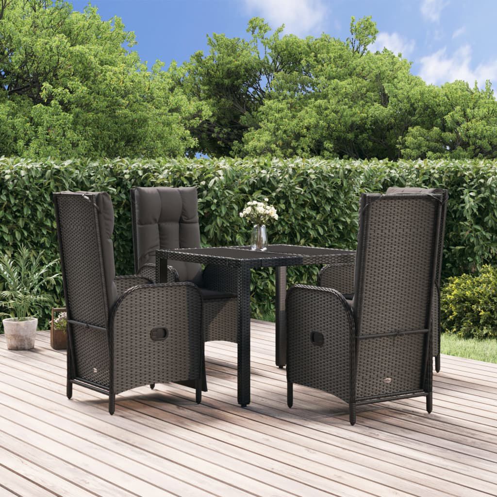 vidaXL 5 Piece Garden Dining Set with Cushions Black Poly Rattan