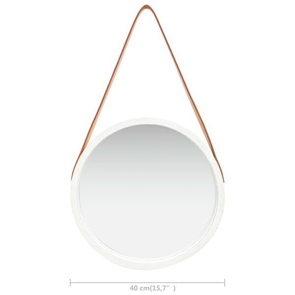 vidaXL Wall Mirror with Strap 40 cm White