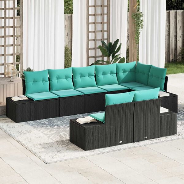 vidaXL Garden Sofa Set 9 pcs Black and turquoise 319 x 154 x 85 cm