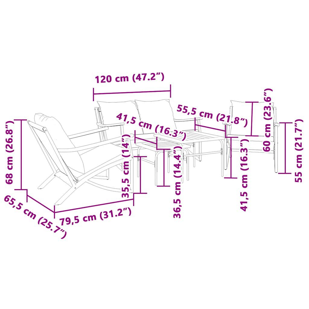 vidaXL 5 Piece Balcony Furniture Set with Cushions Black Steel