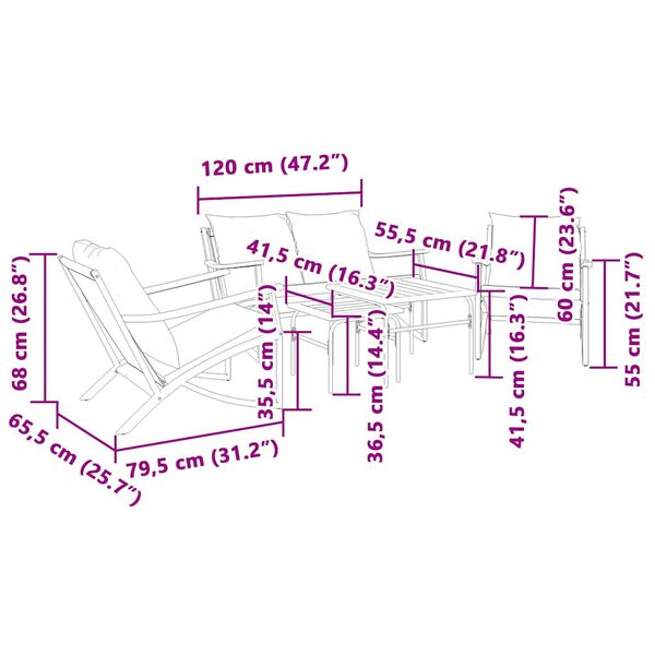 vidaXL 5 Piece Balcony Furniture Set with Cushions Black Steel