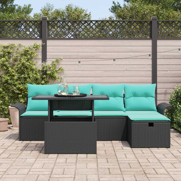 vidaXL 6 Piece Garden Sofa Set with Cushions Black Poly Rattan