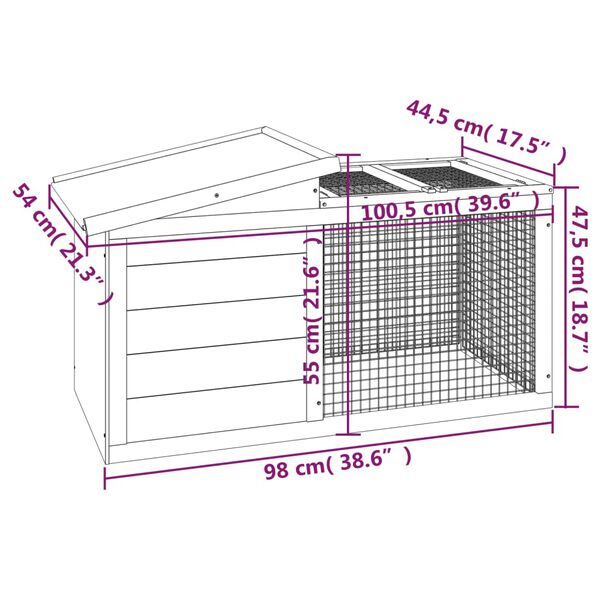 vidaXL Rabbit Hutch Brown 100.5x54x55 cm Solid Wood Pine