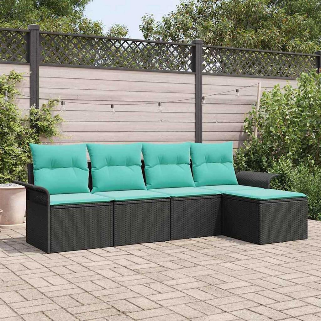 vidaXL Garden Sofa Set with Cushion 5 pcs Black Poly rattan