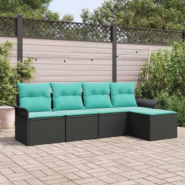 vidaXL Garden Sofa Set with Cushion 5 pcs Black Poly rattan