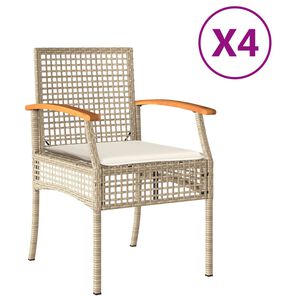 vidaXL Garden Chairs with Cushions 4 pcs Beige Poly Rattan Acacia Wood