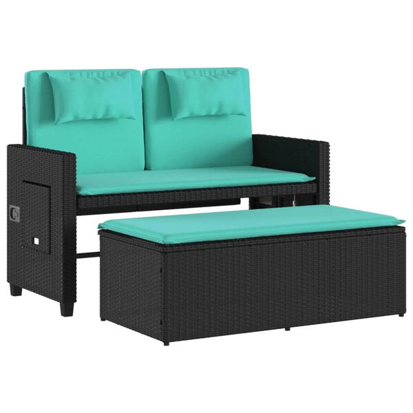vidaXL Reclining Garden Bench with Cushions Black Poly Rattan