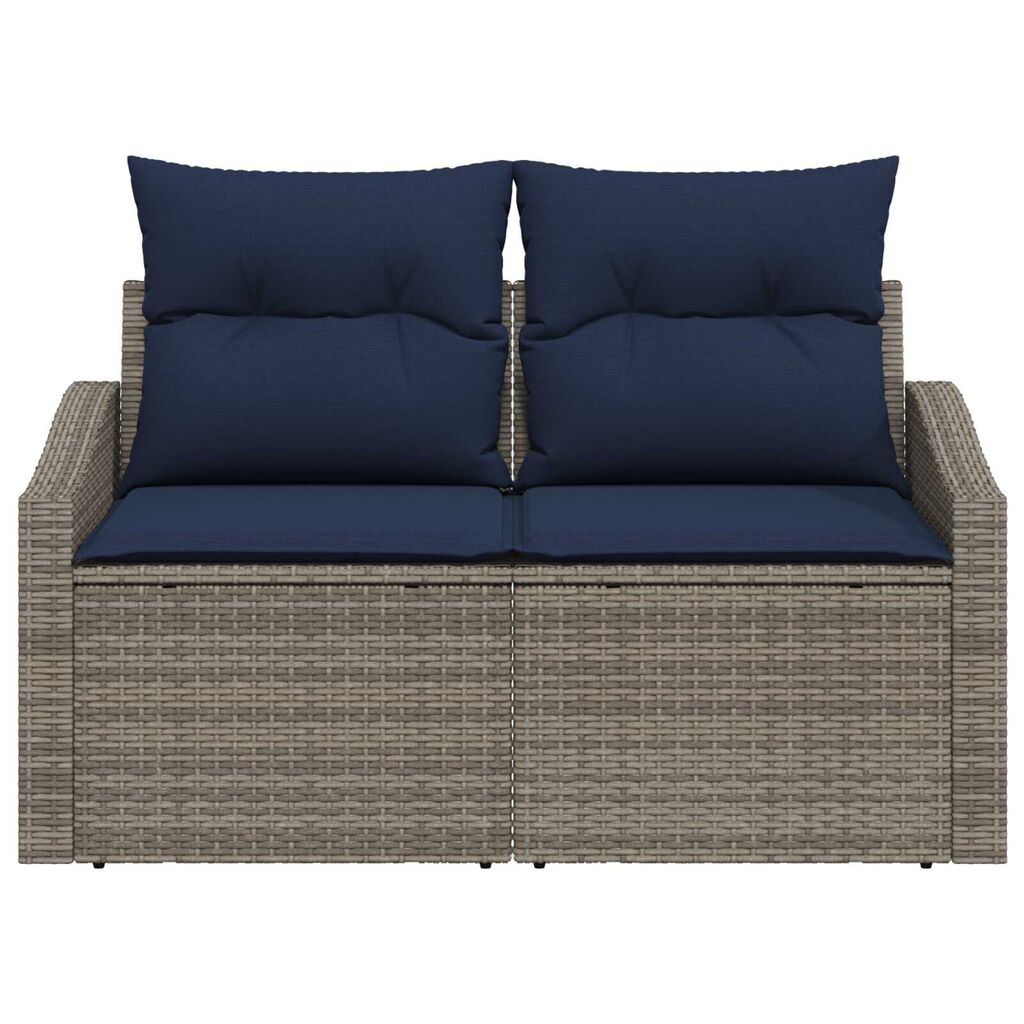 vidaXL 2-Seater Garden Sofa with Cushions Grey Poly Rattan
