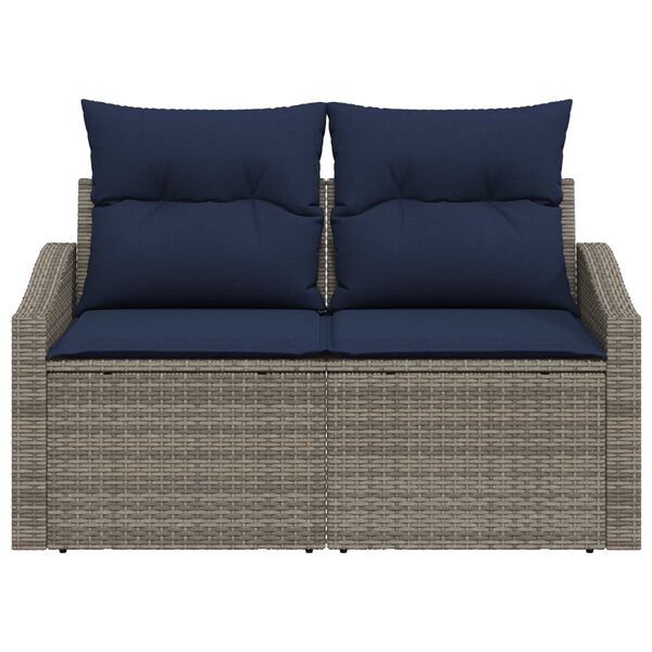 vidaXL 2-Seater Garden Sofa with Cushions Grey Poly Rattan