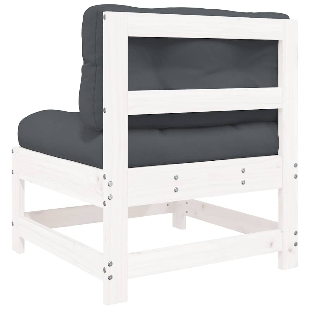 vidaXL Middle Sofas with Cushions 2 pcs White Solid Wood Pine