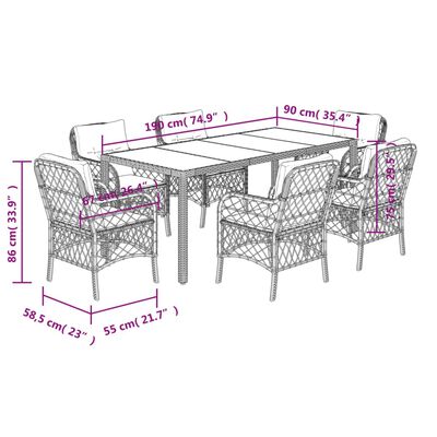 vidaXL 7 Piece Garden Dining Set with Cushions Black Poly Rattan
