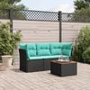 vidaXL 4 Piece Garden Sofa Set with Cushions Black Poly Rattan