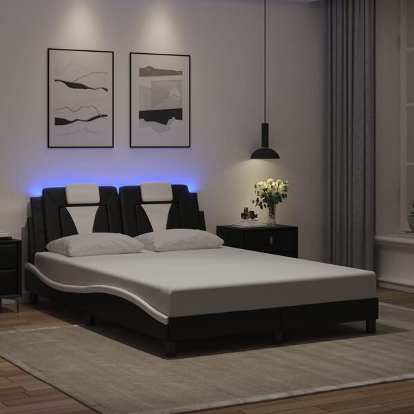 vidaXL Bed Frame "Viana" with LED without Mattress Black and White 137x190 cm Double