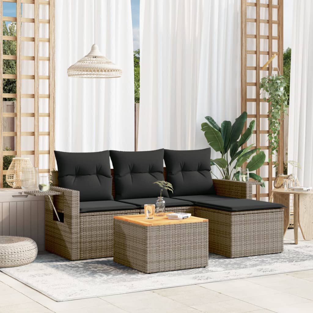 vidaXL 5 Piece Garden Sofa Set with Cushions Grey Poly Rattan