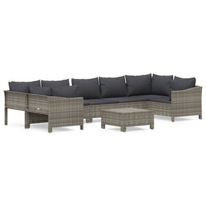 vidaXL 8 Piece Garden Lounge Set with Cushions Grey Poly Rattan