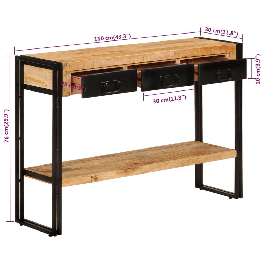 vidaXL Console Table 110x30x76 cm Solid Wood Mango