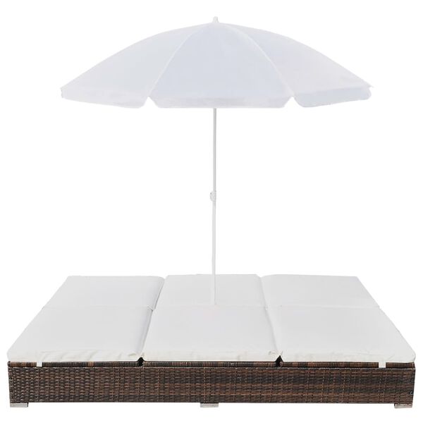 vidaXL Outdoor Lounge Bed with Umbrella Poly Rattan Brown