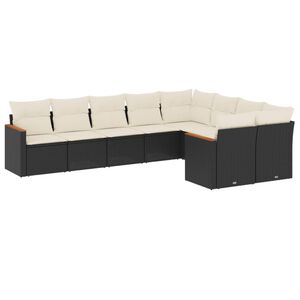 vidaXL 9 Piece Garden Sofa Set with Cushions Black Poly Rattan
