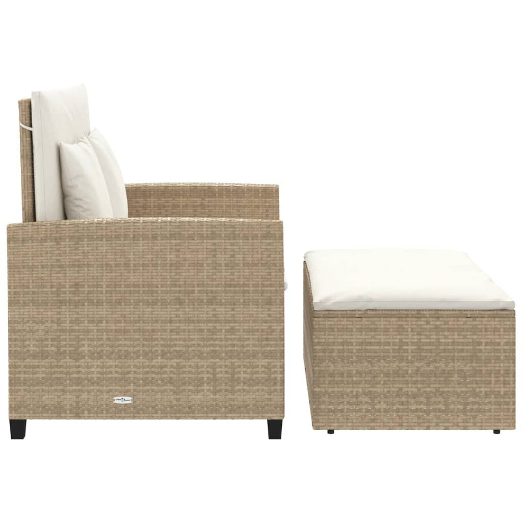 vidaXL Garden Sofa with Cushions 2-Seater Beige Poly Rattan