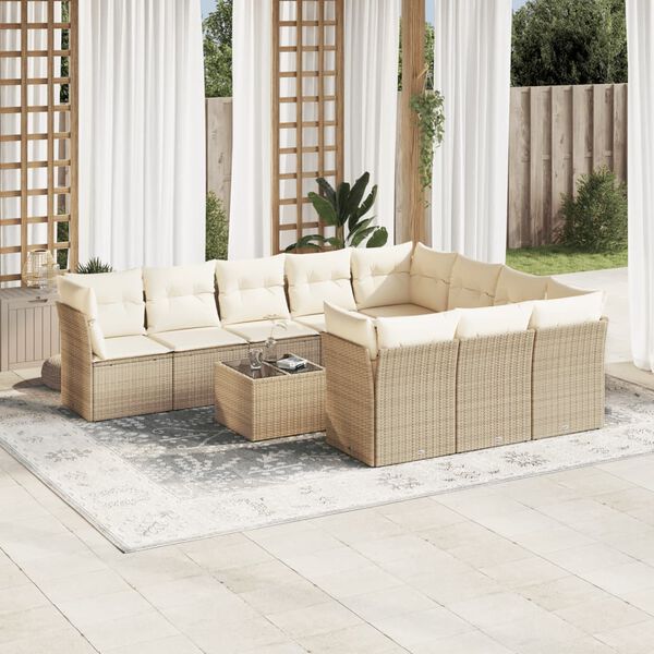 vidaXL 11 Piece Garden Sofa Set with Cushions Beige Poly Rattan