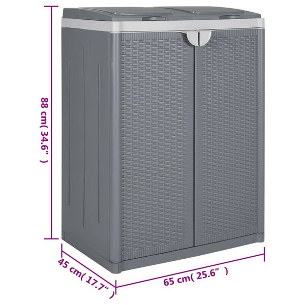 vidaXL Trash Bin with 2 Doors Grey 65x45x88 cm PP