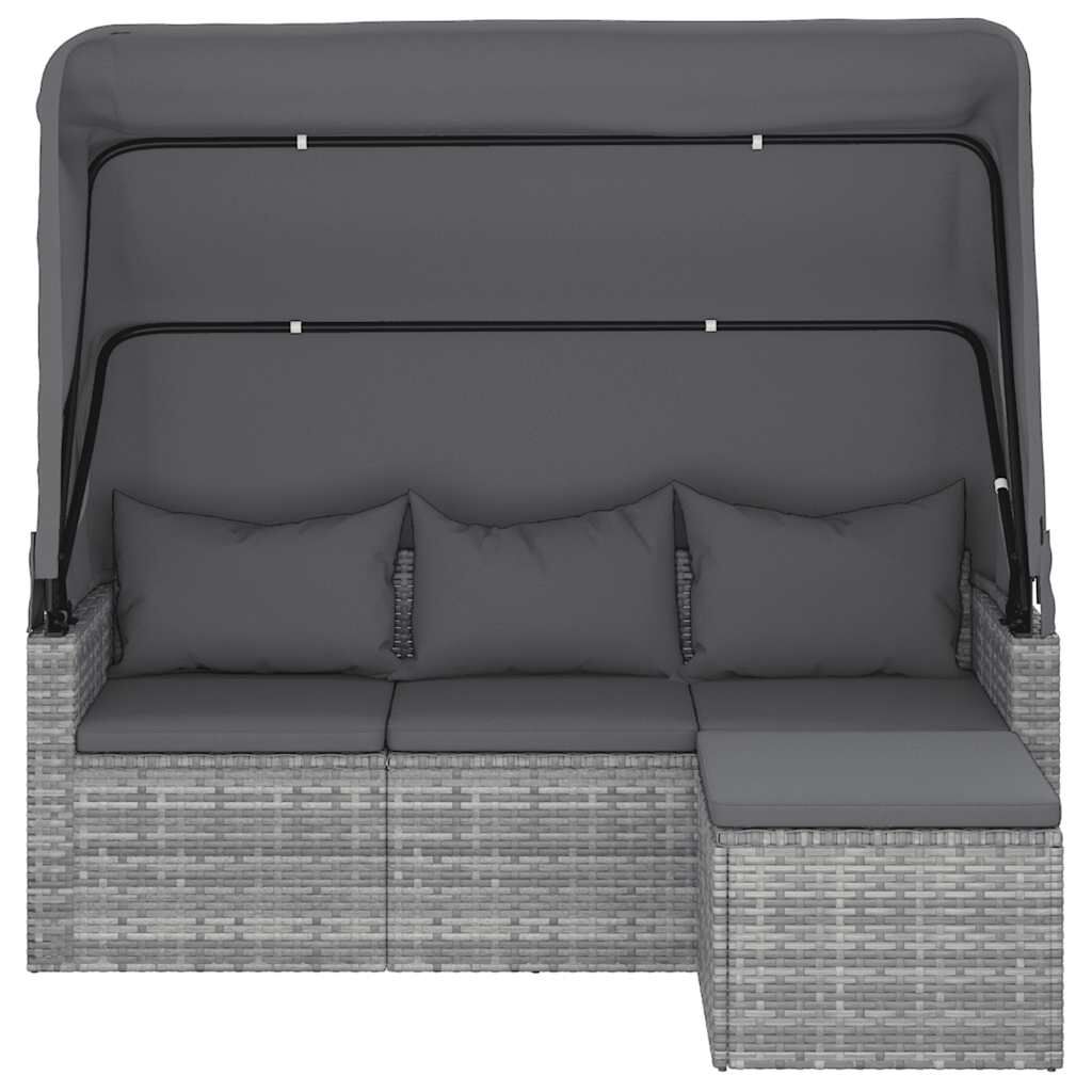 vidaXL 3-Seater Garden Sofa with Roof and Footstool Grey Poly Rattan