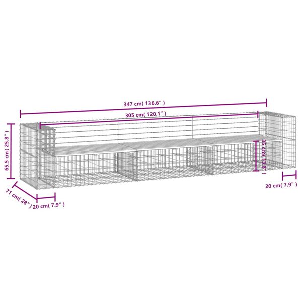 vidaXL Garden Bench Gabion Design 347x71x65.5 cm Solid Wood Pine
