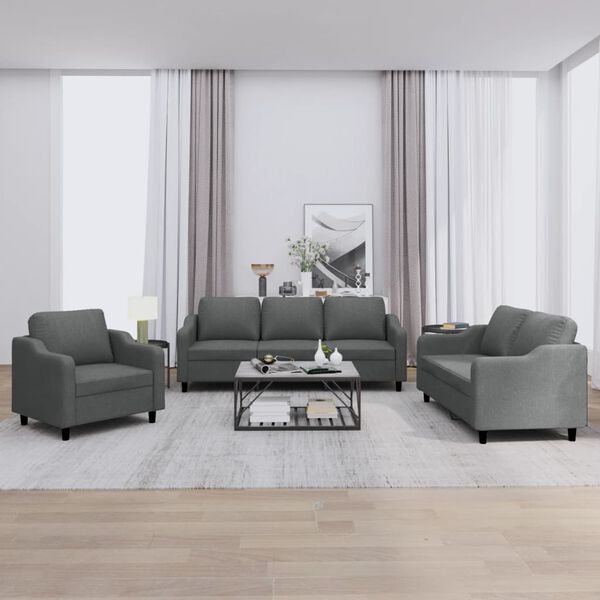 vidaXL 3 Piece Sofa Set with Cushions Dark Grey Fabric