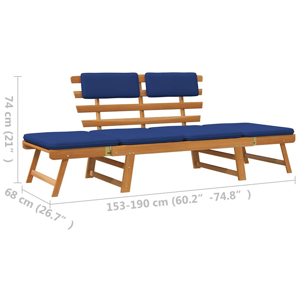 vidaXL Garden Bench with Cushions 2-in-1 190 cm Solid Acacia Wood