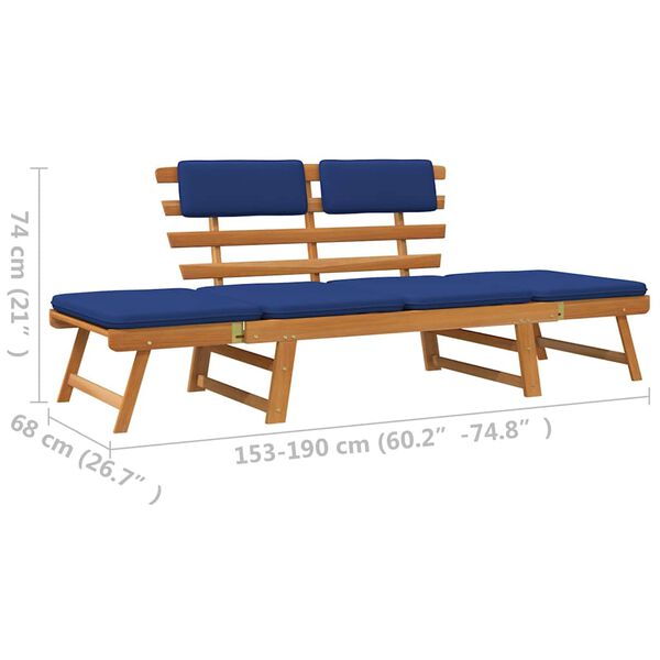 vidaXL Garden Bench with Cushions 2-in-1 190 cm Solid Acacia Wood