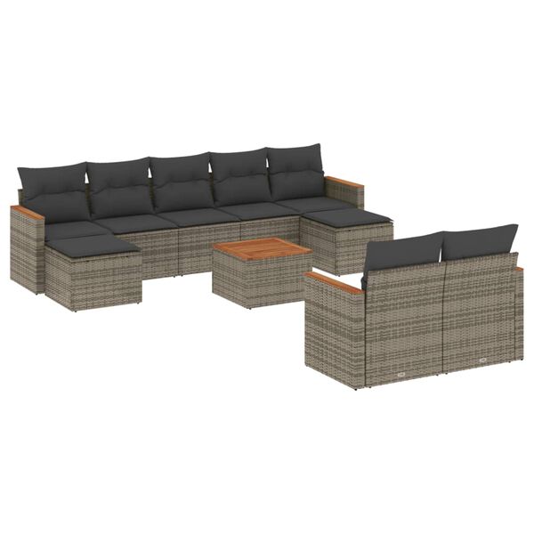 vidaXL 10 Piece Garden Sofa Set with Cushions Grey Poly Rattan