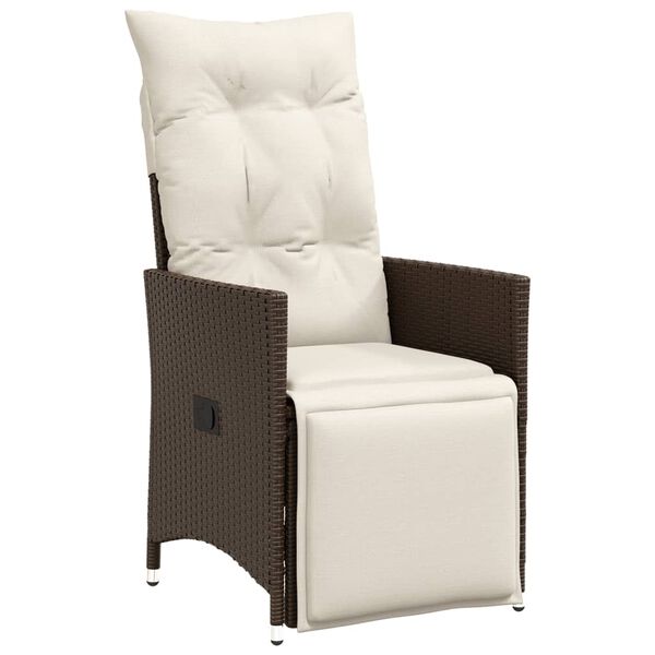vidaXL Reclining Garden Chair with Cushions Brown Poly Rattan