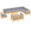 vidaXL 11 Piece Garden Lounge Set with Grey Cushions Solid Pinewood