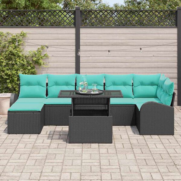 vidaXL Garden Sofa Set with Cushion 8 pcs Black Poly rattan