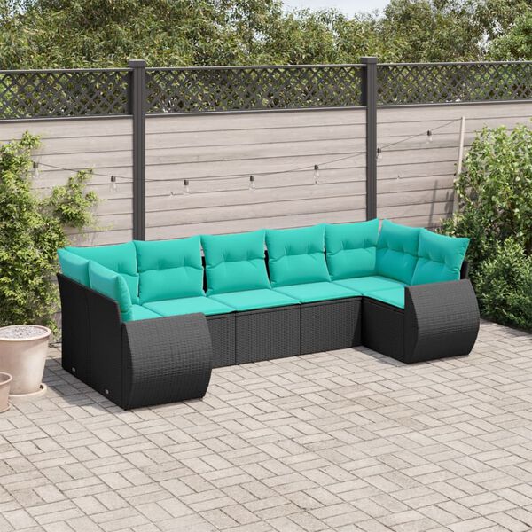 vidaXL 7 Piece Garden Sofa Set with Cushions Black Poly Rattan